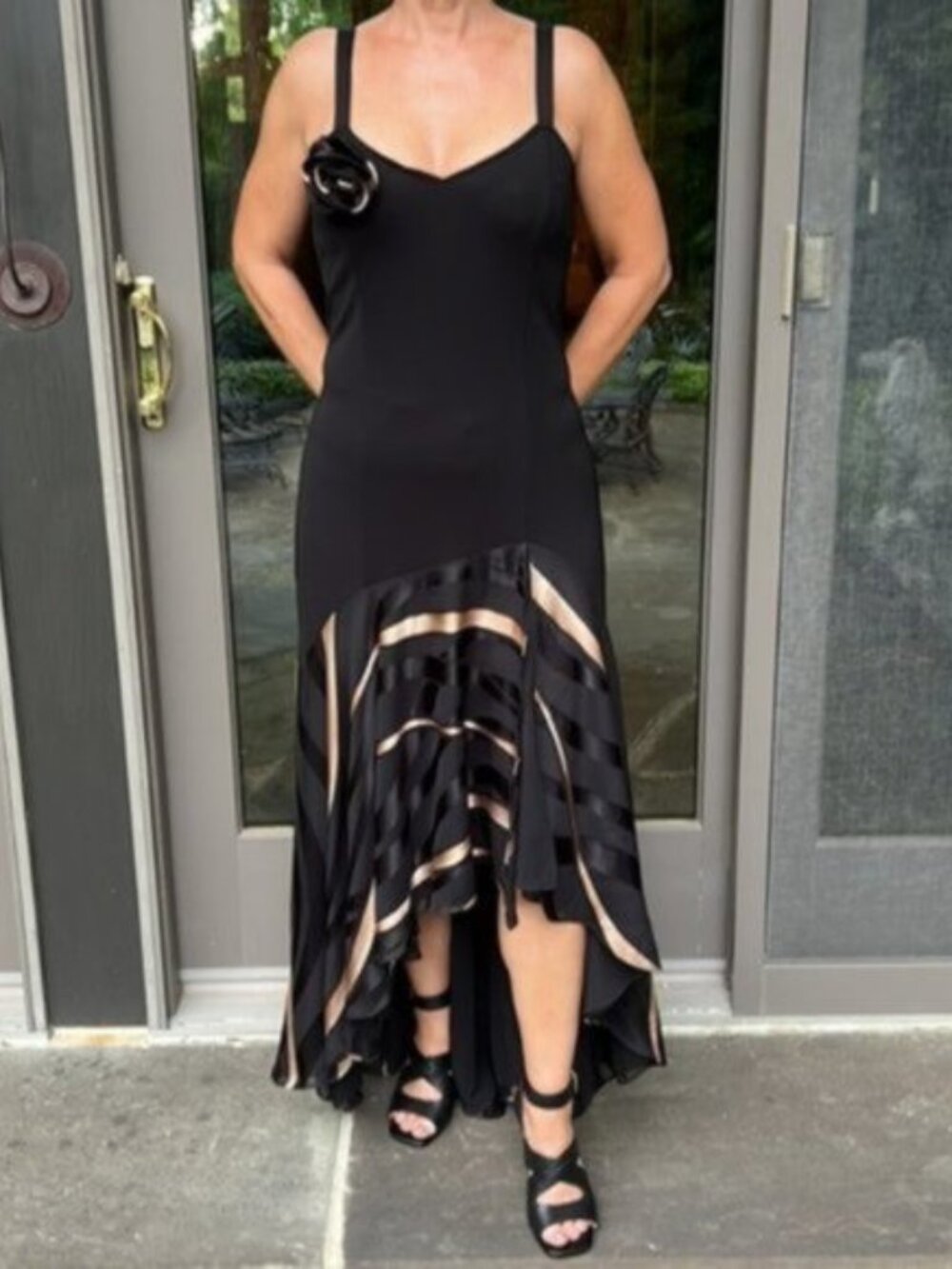 Joseph Ribkoff Black and Copper High Low Dress